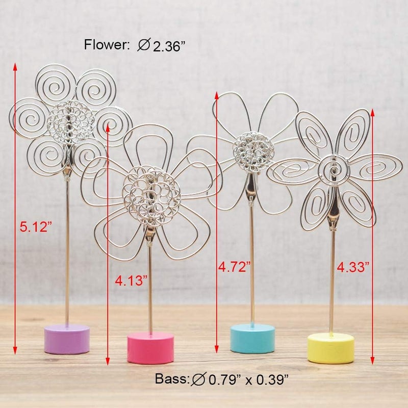 TFu 4 pcs Cute Flower Table Card Memo Holder Stand, Photo Clips Holder Desk Stand for Memo Paper Note Monmory Photo Christmas Wedding Number Card Display with Colorful Metal Base - Image 5